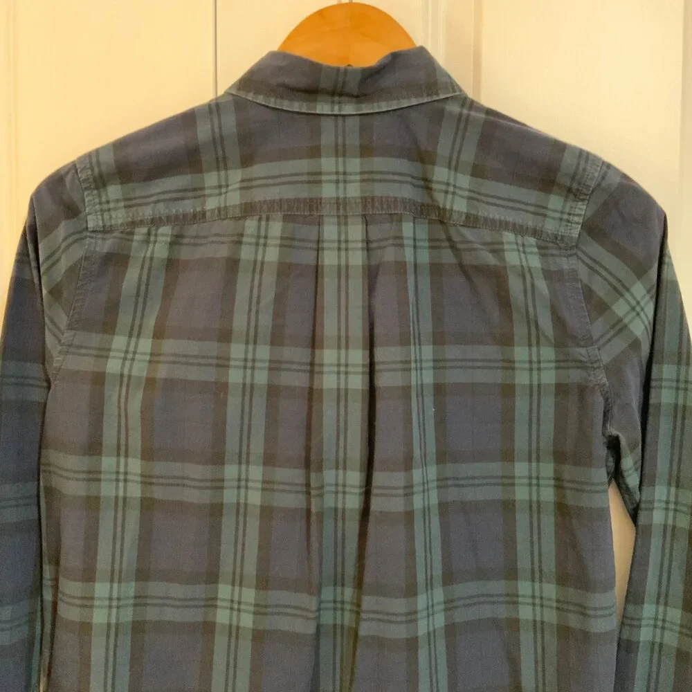 J. Crew Blue Green Tartan Plaid Beaded Pockets Popover Top Size 2